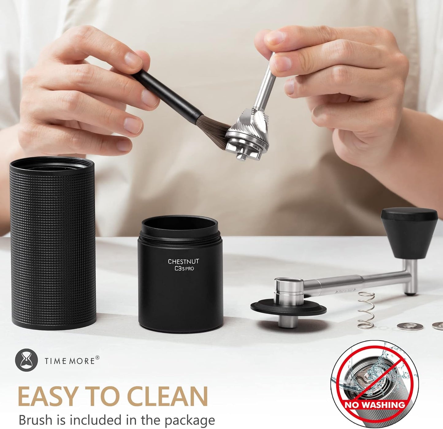 TIMEMORE Chestnut C3S PRO Manual Coffee Grinder, Stainless Steel S2C Conical Burr Coffee Grinder, Hand Coffee Grinder with Foldable Handle, Adjustable Grind Setting for Espresso to French Press, Black