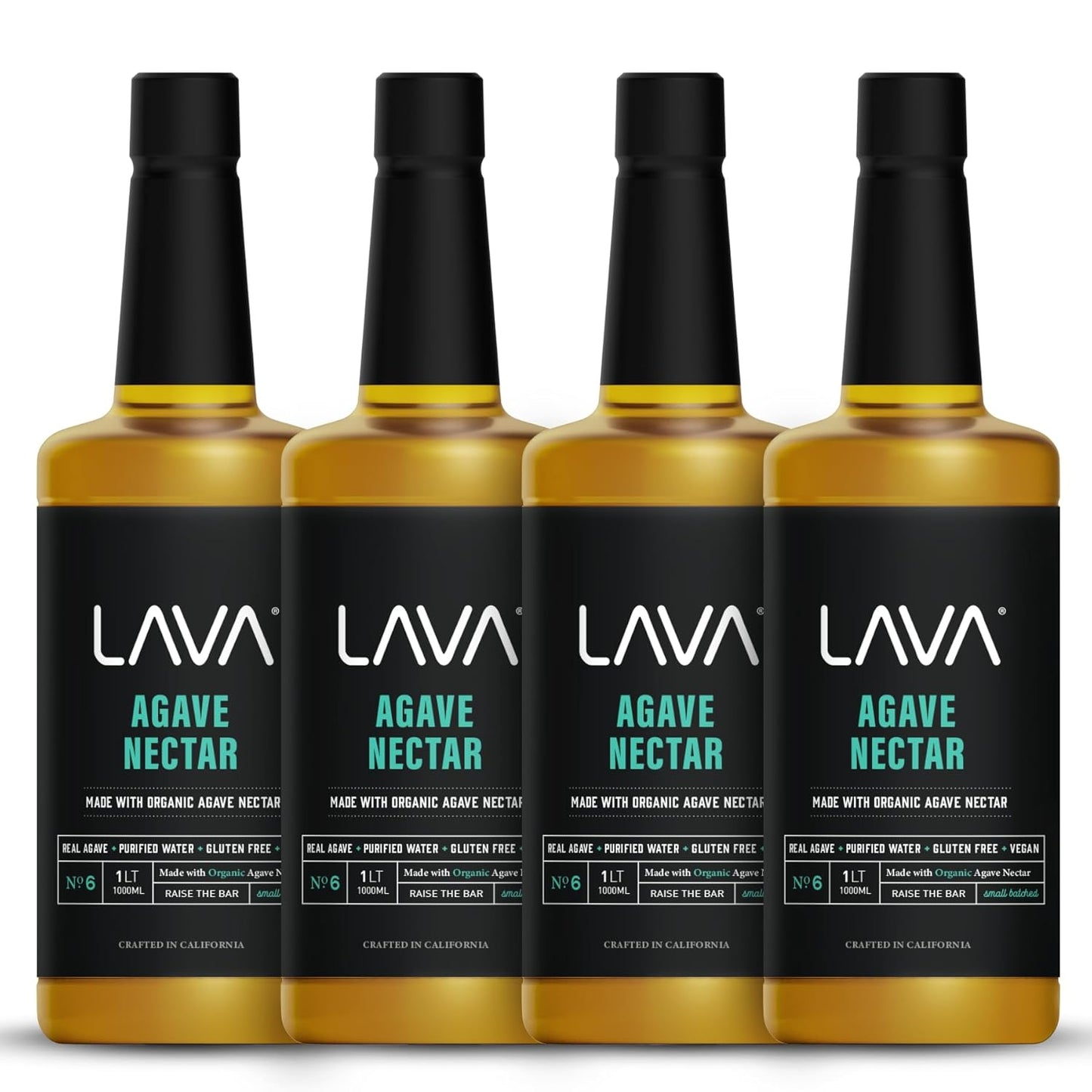 (4-Pack) LAVA Premium Light Agave Nectar for Cocktails made with Raw Blue Organic Agave 33.8oz Natural sweetener, Non-GMO, Vegan, Gluten Free. Perfect for Margaritas, Tequila, or Mezcal Cocktails.