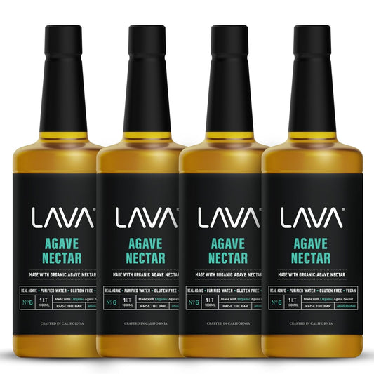 (4-Pack) LAVA Premium Light Agave Nectar for Cocktails made with Raw Blue Organic Agave 33.8oz Natural sweetener, Non-GMO, Vegan, Gluten Free. Perfect for Margaritas, Tequila, or Mezcal Cocktails.