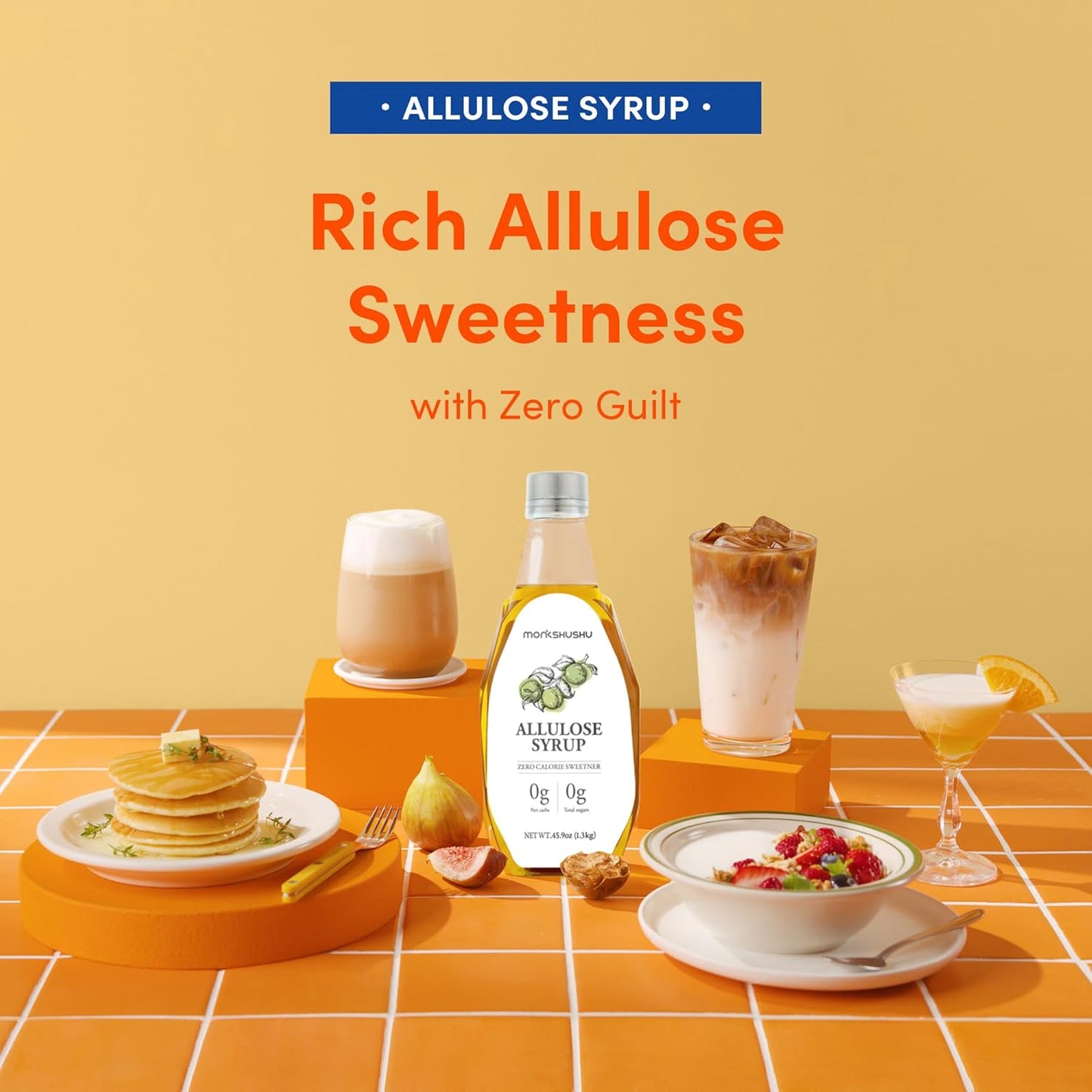 MONKSHUSHU Allulose Syrup 45.9 Fl Oz - Allulose 99.692%, Keto Diet, Vegan friendly, Stevia Blend Thin Syrup, Zero Calorie Sugar Substitute, Monk Fruit, Gluten Free, 0g Net Carbs, Non-GMO