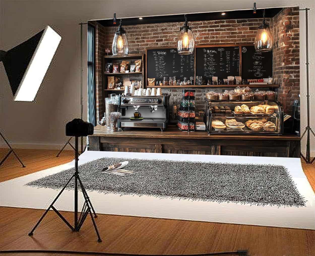 12X10ft Coffee Shop Party Backdrop Photography Background, Central Perk Pub Cafe Ice Cream Cake Bread Smash Birthday Party Backdrops Photo Booth Prop Decorations Wall Decor Tablecloth