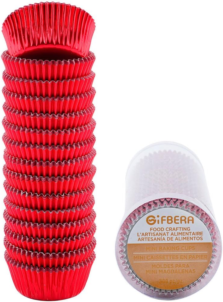 Gifbera Mini Foil Muffin Cupcake Liners Red Wrappers for Christmas Wedding Party, 300-Count