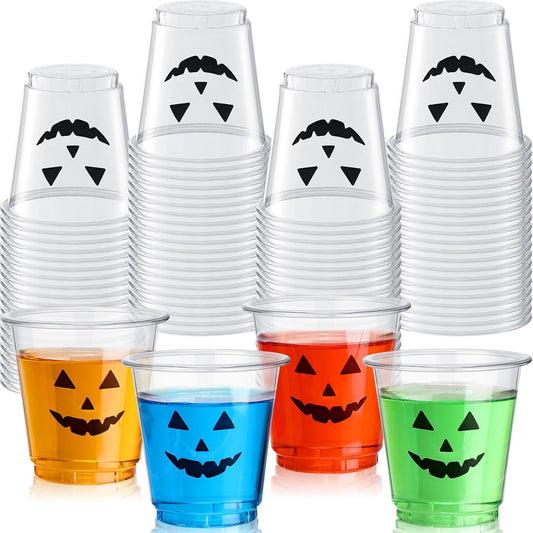 100 Pack 3 oz Halloween Plastic Shot Glasses Disposable Pumpkin Party Shot Cups Bulk Clear Mini Tasting Cups for Halloween Whiskey Party Favors Drinking Supplies