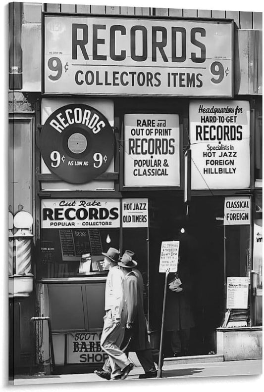 Fashion Black And White Photography Wall Art Vintage Preppy Record Shop Poster Retro Trendy Music Art Aesthetic Canvas Print for Music Lovers Gifts 20x30inch(50x75cm)