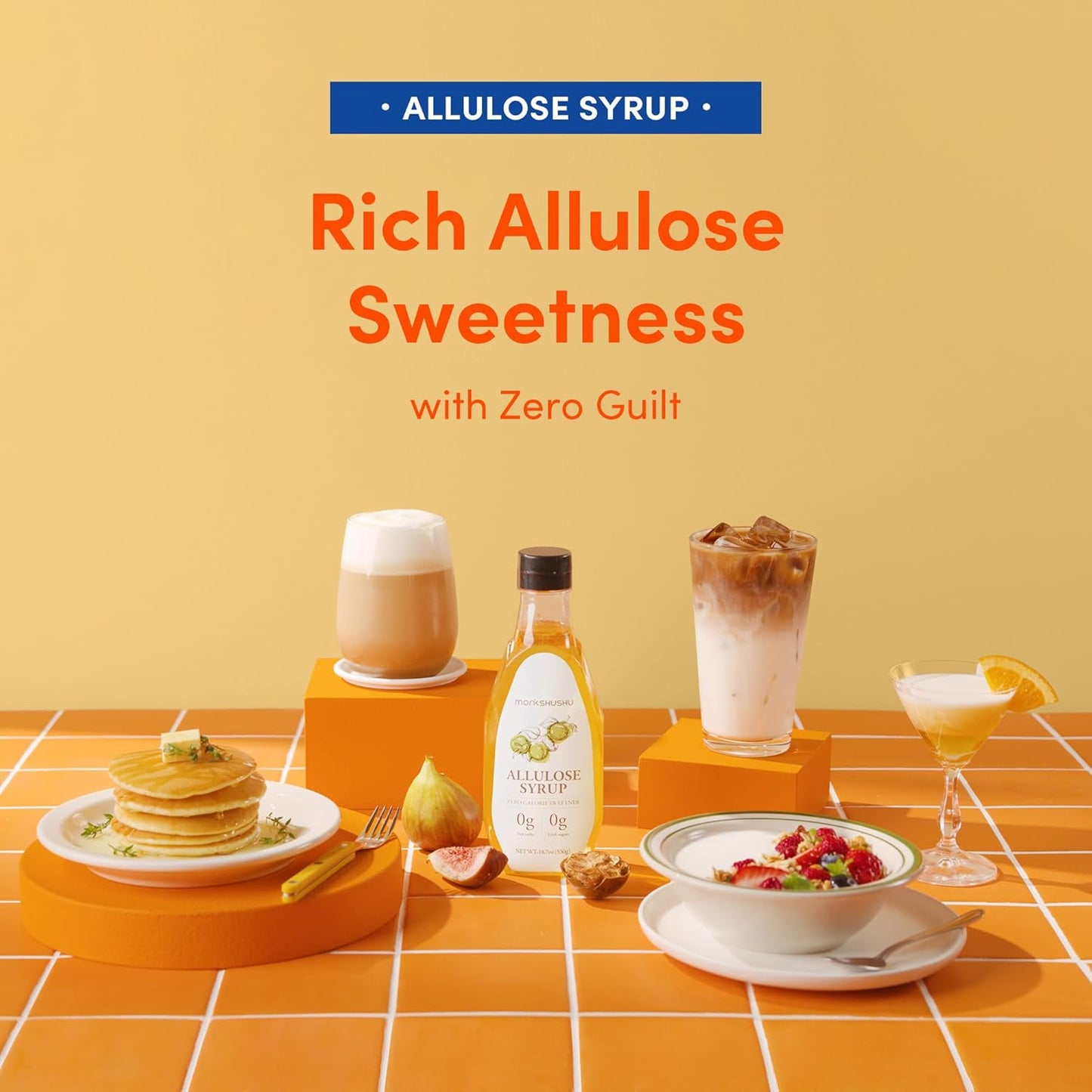 MONKSHUSHU Allulose Syrup 18.7 Fl Oz - Allulose 99.692%, Keto Diet, Vegan friendly, Stevia Blend Thin Syrup, Zero Calorie Sugar Substitute, Monk Fruit, Gluten Free, 0g Net Carbs, Non-GMO