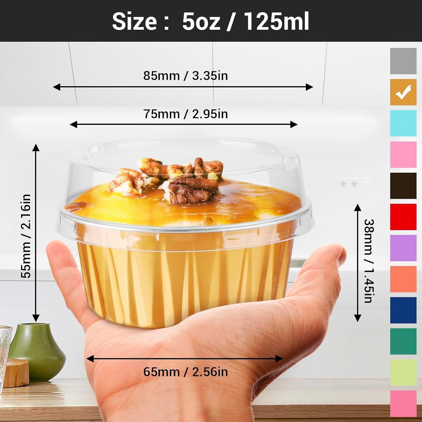 EUSOAR Gold Baking Cup, 400pcs 5oz Mini Foil Ramekins Cupcake Liners with Lids for Oven Baking, Disposable Aluminum Dessert Cheesecake Creme Brulee Cups Pan Containers
