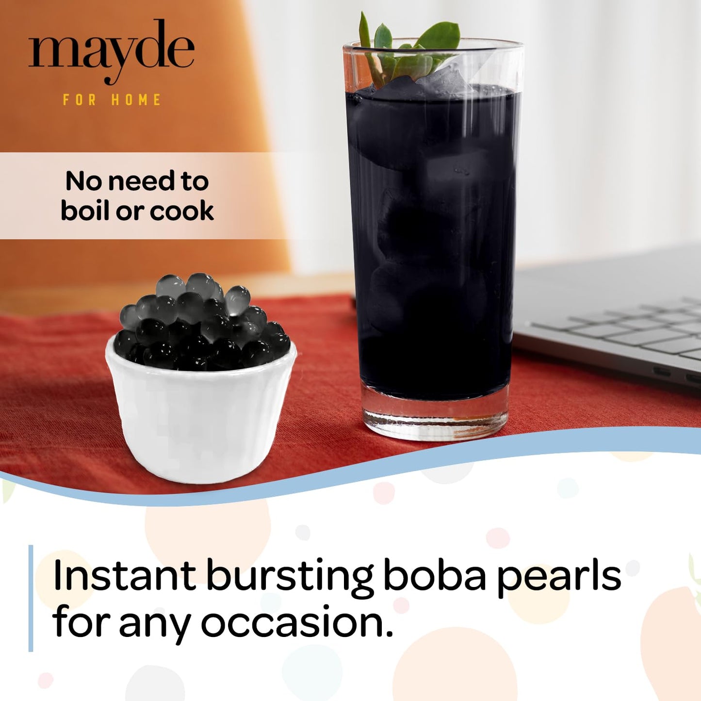 Mayde Popping Boba Pearls for Drinks, Desserts, & Breakfast Bowls, Blueberry Flavor, 490 grams