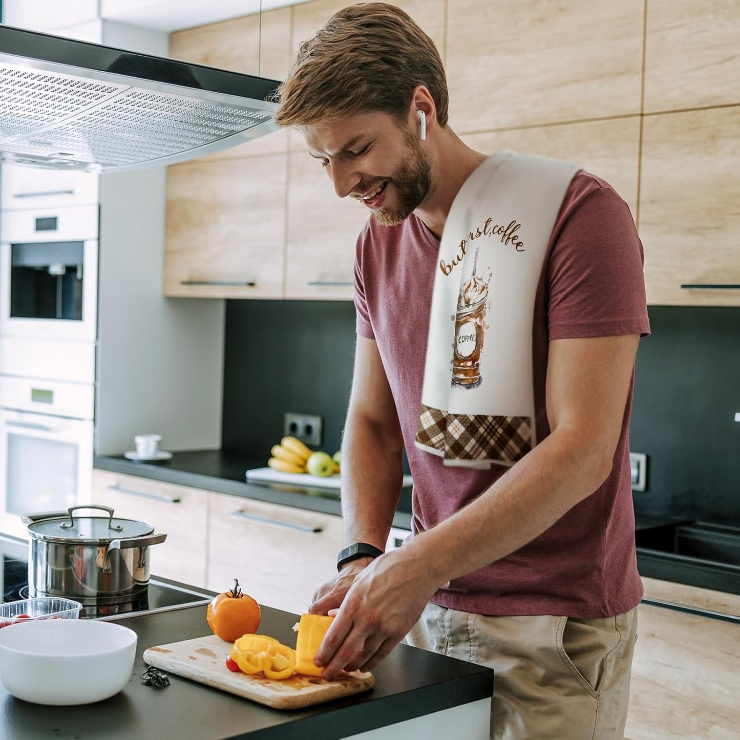 Ferraycle 4 Pieces Kitchen Dish Cloths Coffee Kitchen Hand Towels Absorbent Tea Towels 24 x 16 Inches, Coffee Lover Gift Bar Decorative Dish Cloths Rags, for Farmhouse(Mainly Brown,Vehicle Style)