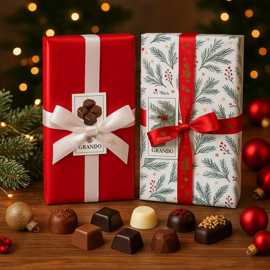 Belgian Chocolate 2 Gift Boxes Gourmet Assorted - Dark, Milk & White Chocolates Mousse, Salted Caramel, Coffee Ganache & Lemon Truffles | Luxury Holiday Dessert & Gift Set for Every Occasion