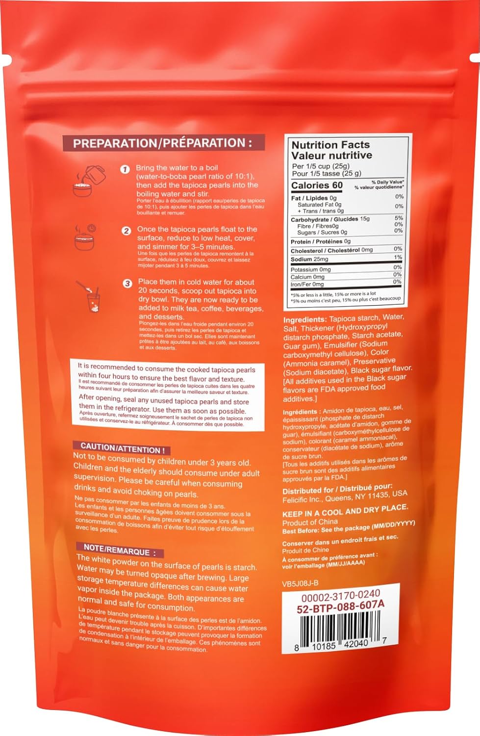 52USA Boba Tapioca Pearl, Black Sugar Flavor, Fresh Bubble Tea Pearl, 8.8 Oz (250 g), Black Tapioca Pearl For Bubble Tea, Ready in 5 Minutes (Pack of 1)