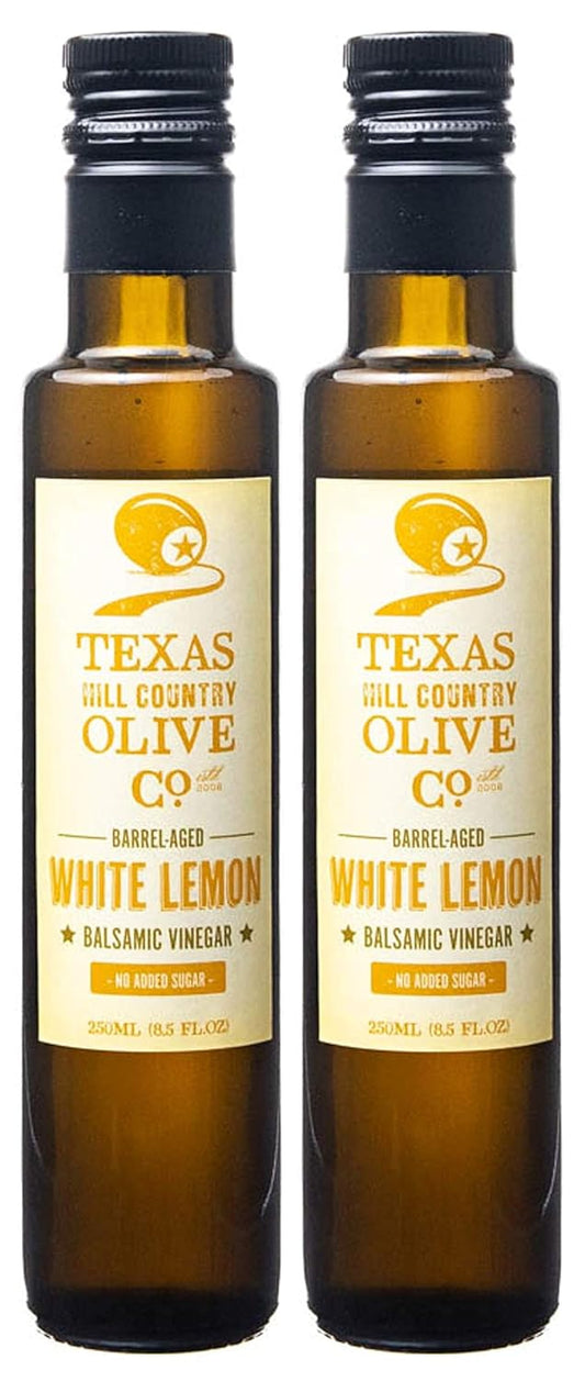 White Lemon Balsamic Vinegar - Gourmet Barrel Aged Infused Balsamic Vinegar - Great for Dressing Dipping Glazing - No Artificial Flavors or Added Sugar - Made in Texas (8.5 oz, 2 Pack)