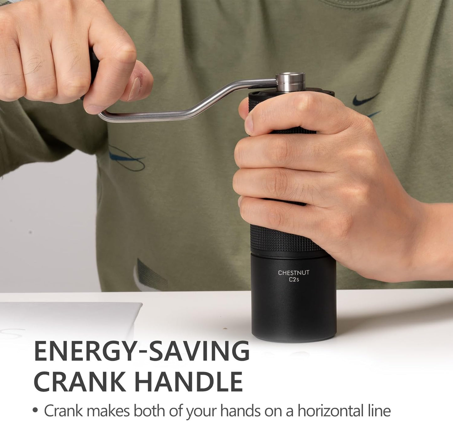 TIMEMORE Chestnut C2S Manual Coffee Grinder Stainless Steel S2C Conical Burr Coffee Grinder, Capacity 25g Hand Coffee Bean Grinder, Double Bearing Positioning, Black