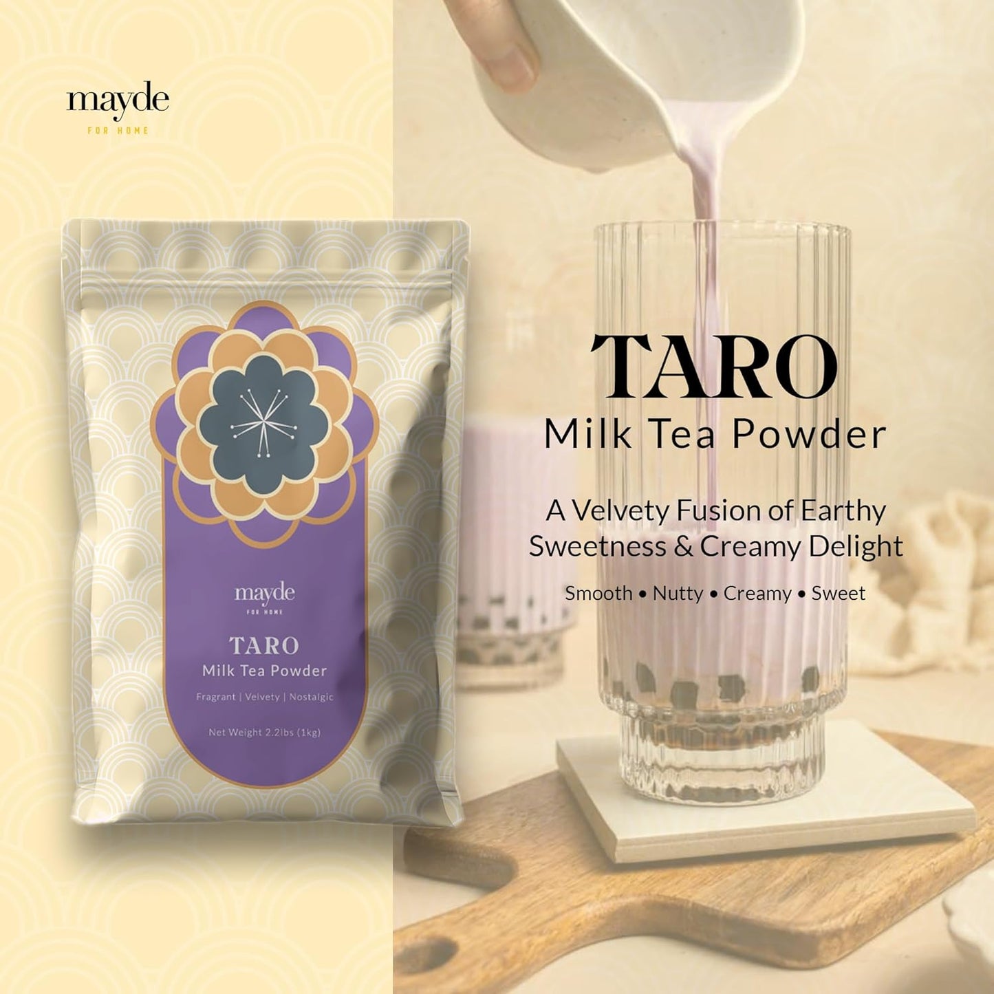 Mayde Taro Milk Tea Powder, Instant Milk Tea Powder From Taiwan, For Boba MilkTea, 2.2 lbs