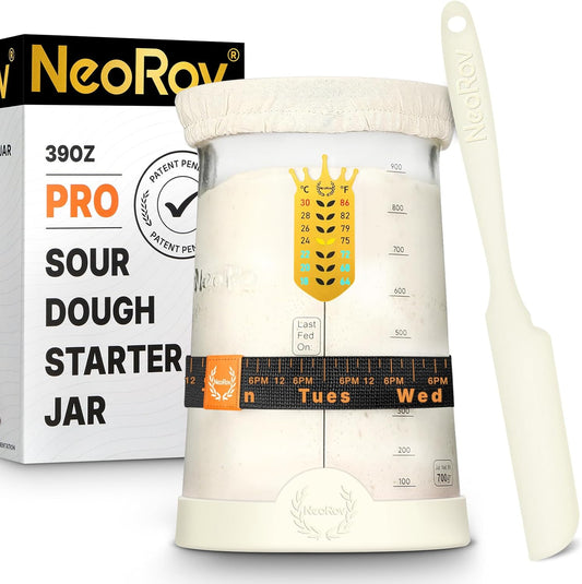 Pro Sourdough Starter Kit - 39 Oz Glass Sourdough Starter Jar (With Cloth Lid,Silicone Base,Scraper,Date Tracker,Temp Strip) - Sourdough Bread Baking Supplies For Sour Dough Bread Loaf (Cream)