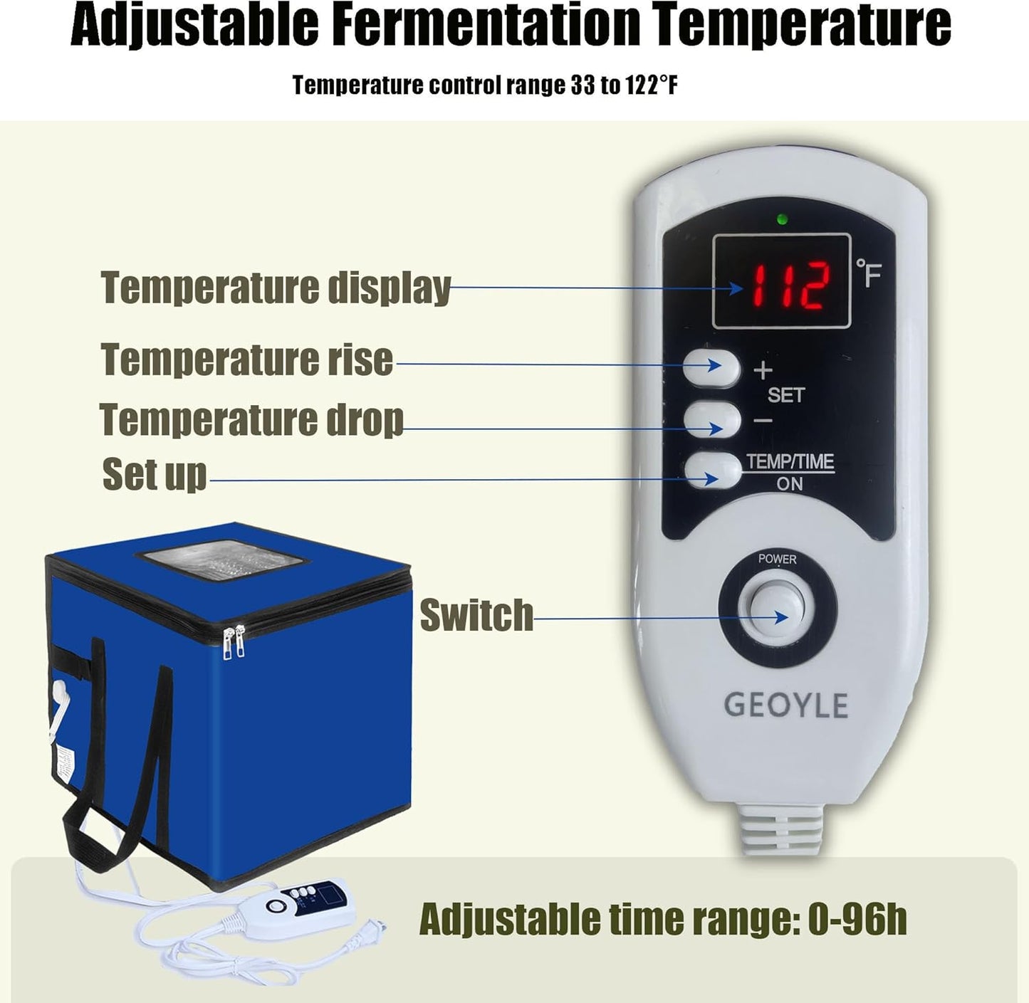 Foldable Proofing Box with Heater,Bread Dough Proofer 43L,Adjustable Thermostat &TIME Sourdough Starter Warmer for Baking,Dough Rise, Pizza and Yoghurt Making, Blue 13.8 * 13.8 * 13.8inch
