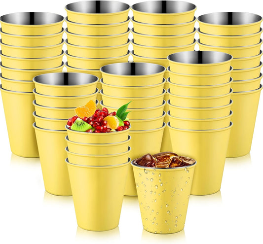 Lallisa 100 Pcs 2 oz Stainless Steel Shot Glasses Metal Cups Small Unbreakable Shot Glass for Espresso Whiskey Bar Home Restaurant Camping Barware Gift (Gold)