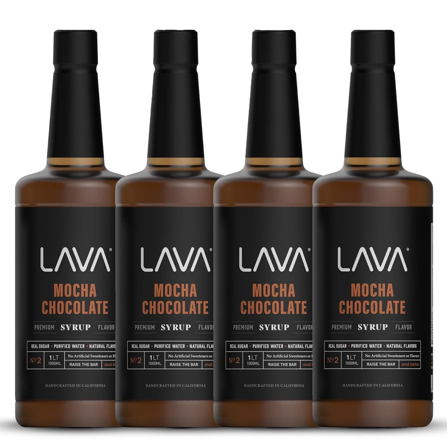 (4-Pack) LAVA Premium Mocha Chocolate Syrup, Chocolate Coffee Sweetener, 33.8oz (1-Liter), Made with 100% Sugar, No Artificial Sweeteners, Flavors, or Colors.