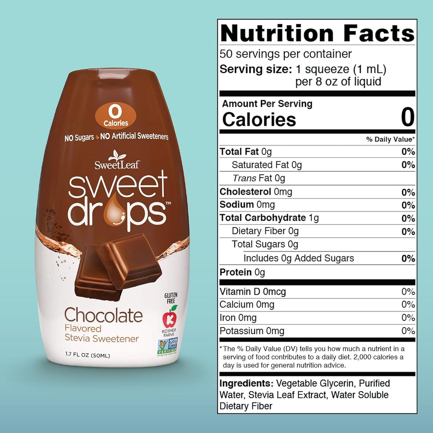 SweetLeaf Sweet Drops Chocolate Liquid Stevia Sweetener - Chocolate Stevia Drops, Zero Calories, Zero Sugar, Non-GMO, Gluten-Free, Keto Friendly, Chocolate Flavor Stevia - 1.7 Fl Oz, Pack of 2