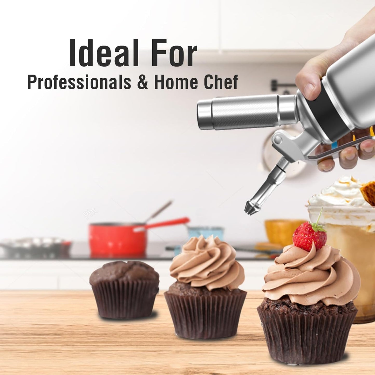 Whipped Cream Dispenser,Aluminum 500ml Whipped Cream Maker,3 Decorating Nozzles,1 Brush,1 Storage Bag,withou N2O Chargers,Sliver