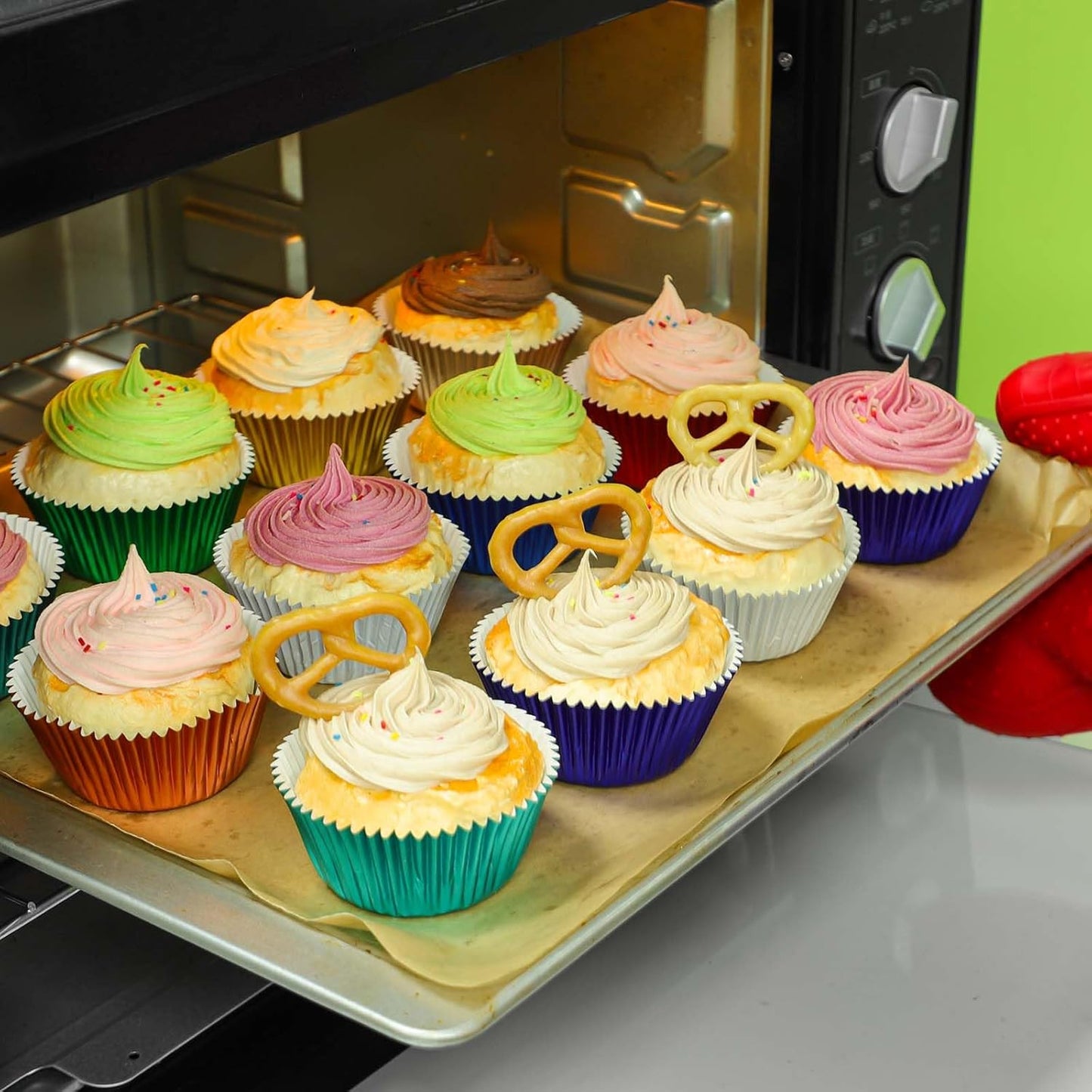 Gifbera 300-Count Mini Foil Cupcake Liners Metallic Muffin Liners Baking Cups, Aqua