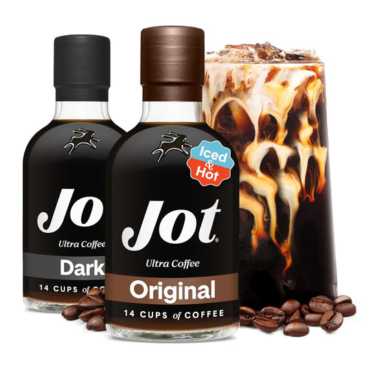 Jot Coffee Concentrate (Original/Dark) High Caffeine Cold Brew Coffee Concentrate Liquid for Iced Coffees, Instant Espresso, Hot or Cold Instant Coffees - Makes 14 Cups, 150mg Caffeine/Tbsp, No Sugar