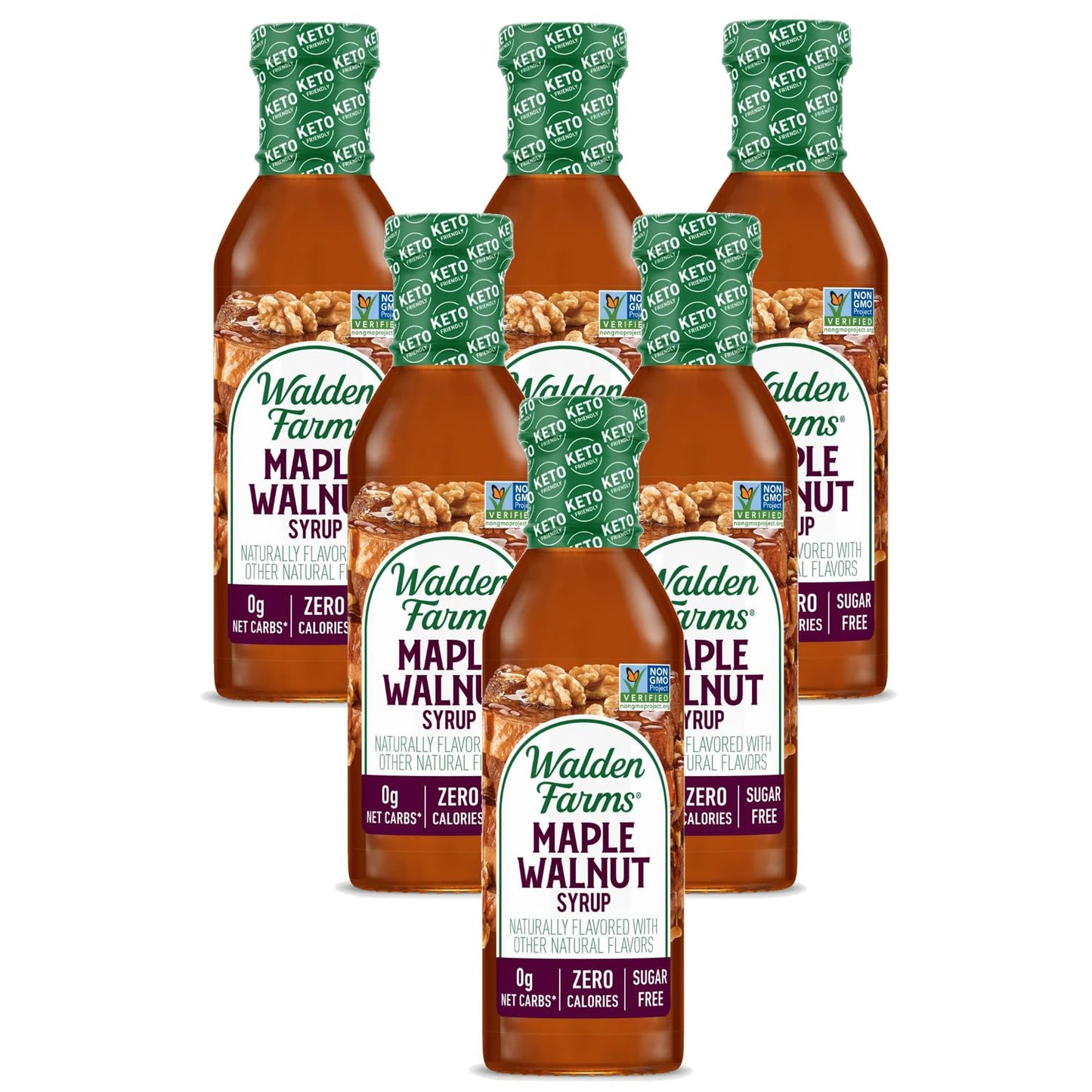 Walden Farms Maple Walnut Syrup – Perfect for Pancakes, Waffles, Desserts – Zero Calorie, Sugar-Free, Low Carb, Keto-Friendly, Gluten-Free, Vegan – 6-Pack, 12 oz Bottles