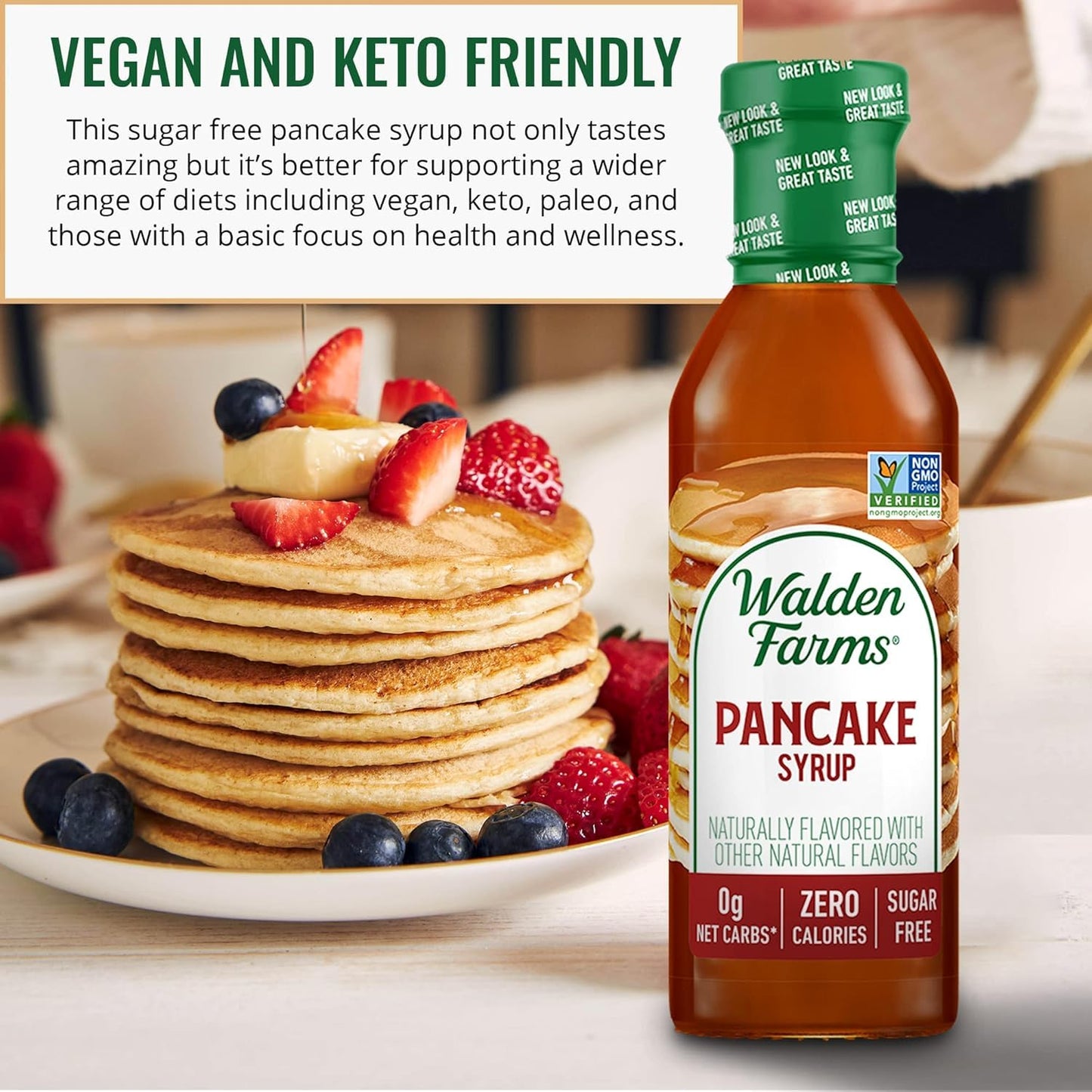 Walden Farms Pancake Syrup – Perfect for Pancakes, Waffles, Desserts – Zero Calorie, Sugar-Free, Low Carb, Keto-Friendly, Gluten-Free, Vegan – 12 oz Bottle
