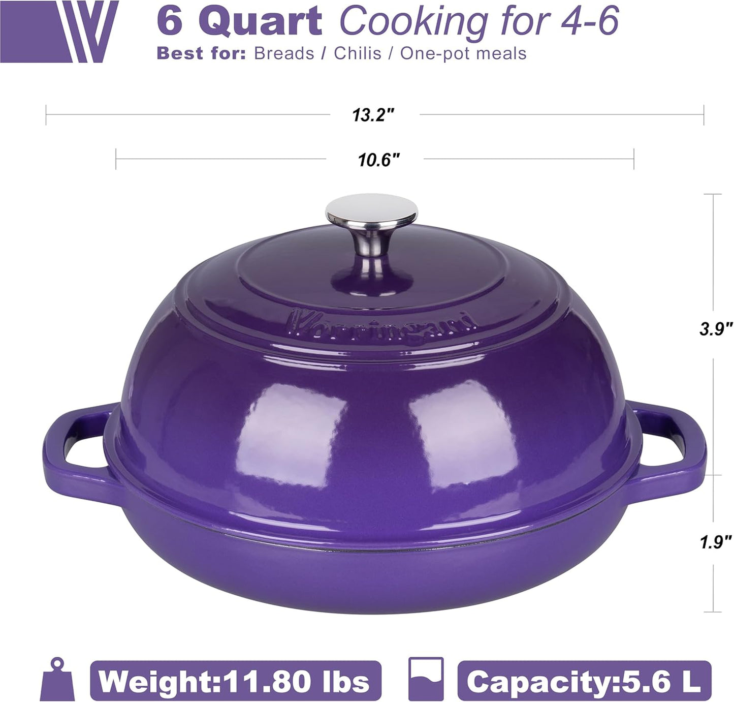 Enameled Cast Iron Dutch Oven Pot with Lid, Bread Oven for Sourdough Bread Baking, Dutch Ovens with Bread Proofing Basket& Baking Supplies Set, 6 Quart, Purple
