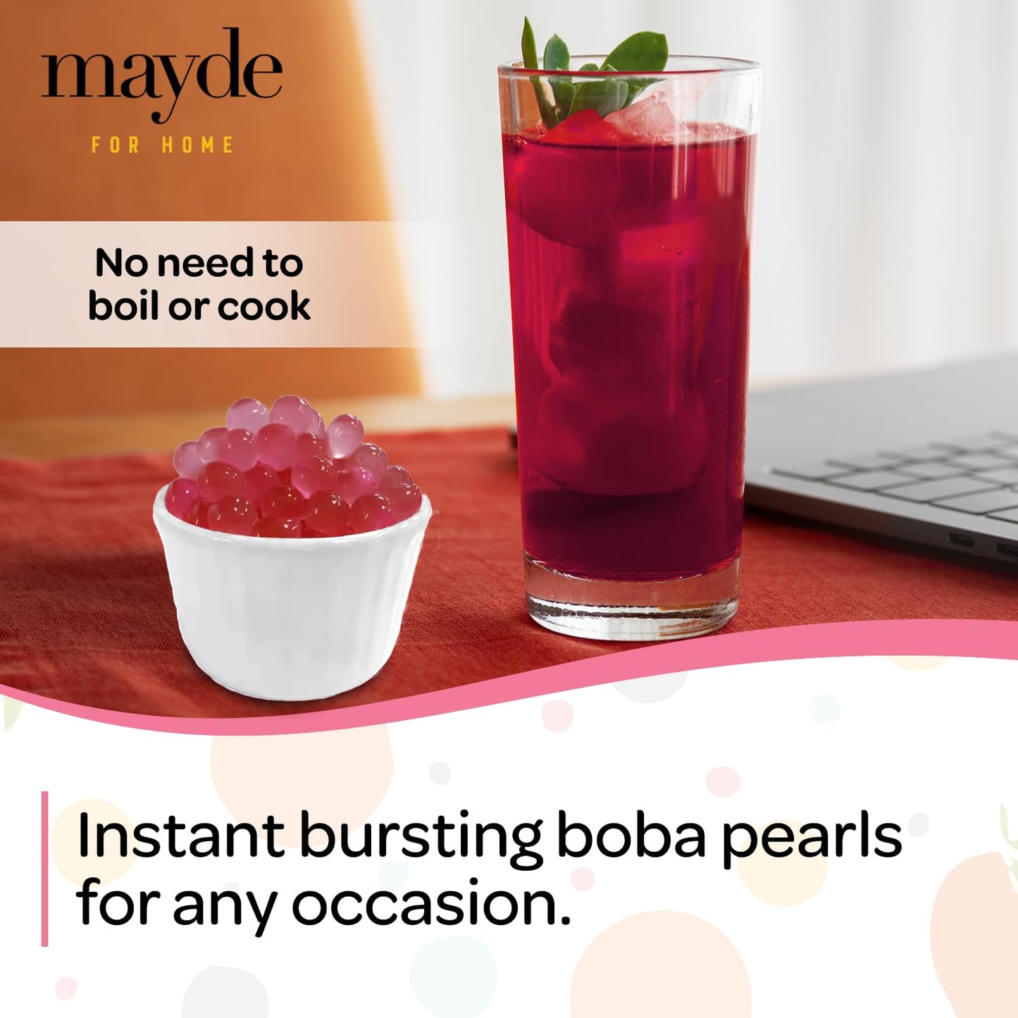 Mayde Popping Boba Pearls for Drinks, Desserts, & Breakfast Bowls, Pomegranate Flavor, 490 grams