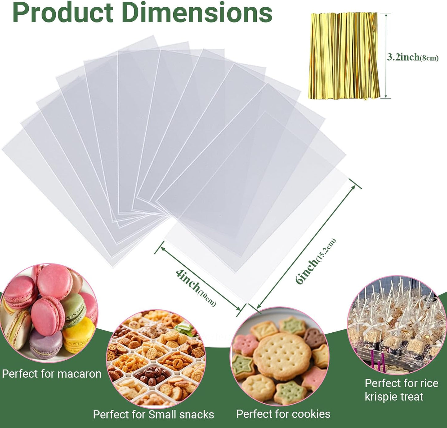 200 Pcs 4x6 Inch Clear Rice Krispie Treat Bags - Rice Kit Cakesicle Bags for Marshmallow, Macaron Pop, Candy, Apple Cookies, Cake Ore Pop Packaging (Individually Wrapped)