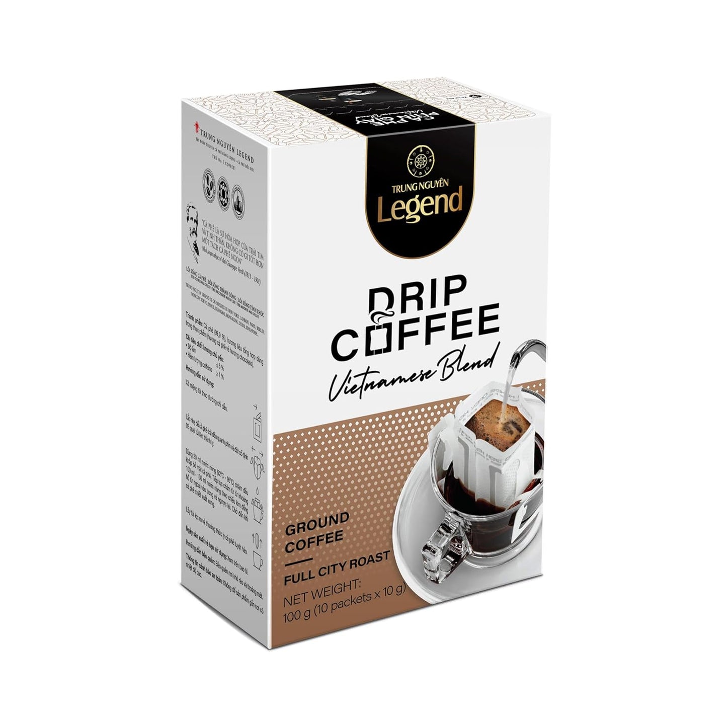 TRUNG NGUYEN LEGEND VIETNAMESE BLEND Signature Hand Drip Coffee Bag, Single-Served Pour Over, Portable Filter Bag for Travelling & Camping, Energy Blend with Rich Flavorful Taste (10 Packets/Box)