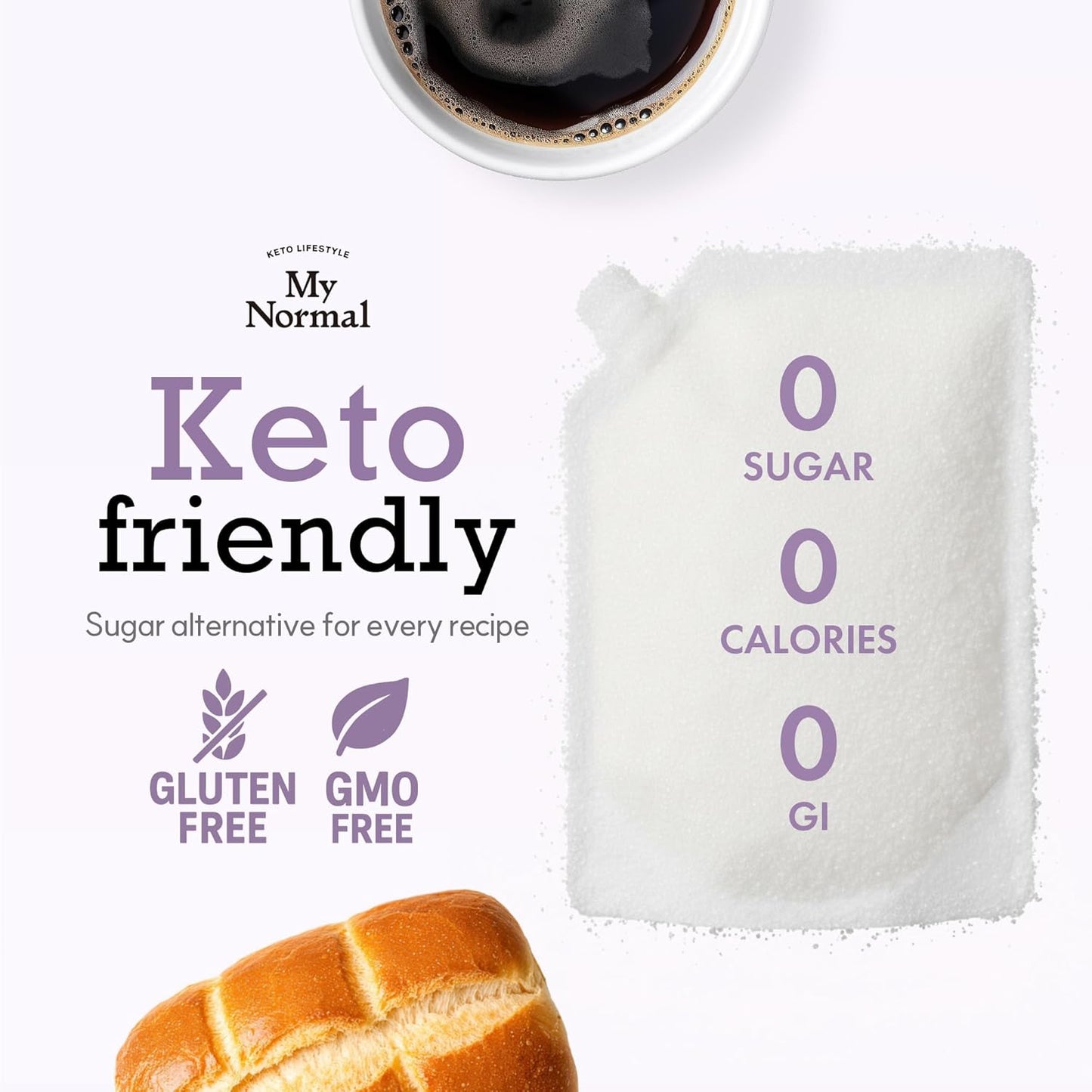 My Normal Keto Powdered Allulose 16oz - Allulose, Monk Fruit & Stevia Blend, 99.8% Allulose, 1:1 Sugar Substitute, Non GMO, Gluten Free, Zero Calorie Sweetener - 0g Net Carb, No Sugar