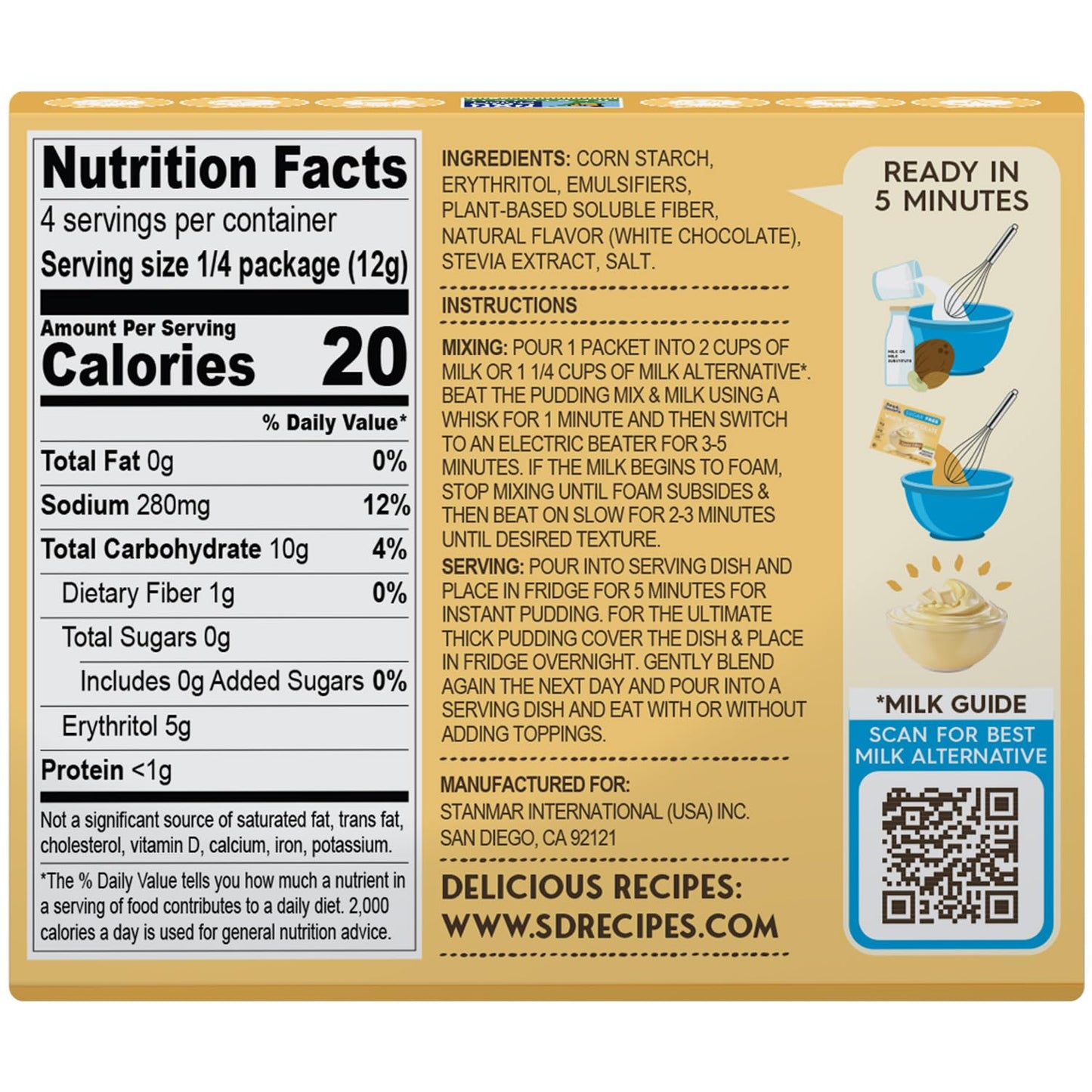 Simply Desserts White Chocolate Instant Pudding, Sugar-Free, 6-Pack – Healthy Dessert, Keto Snacks, Vegan & Diabetic-Friendly, Kosher, 1.7 Oz Ea