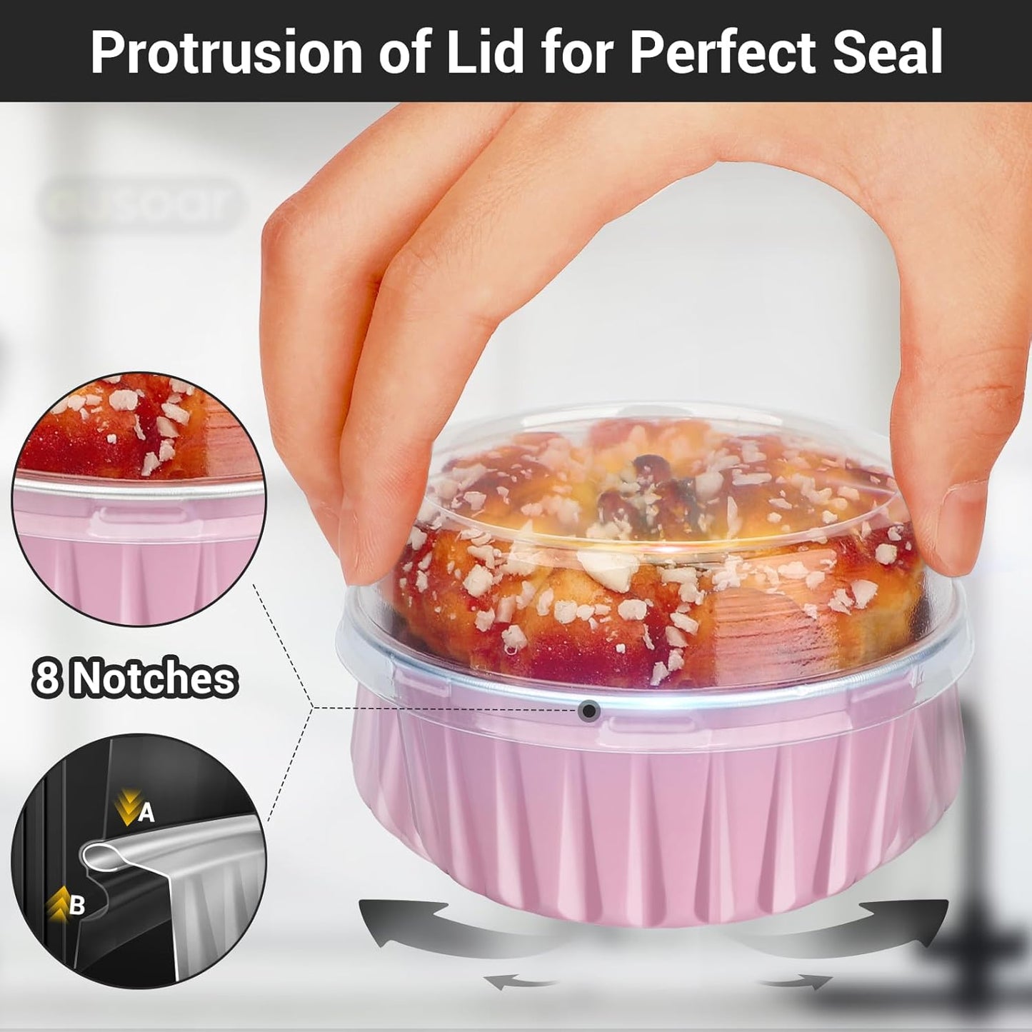 EUSOAR Disposable Ramekins with Lids, 200pcs 5oz Aluminum Foil Cupcake Liners Ramekins Cups for Baking, Dessert Cups Aluminum Cheesecake Pan Creme Brulee Baking Cups for Oven-Pink