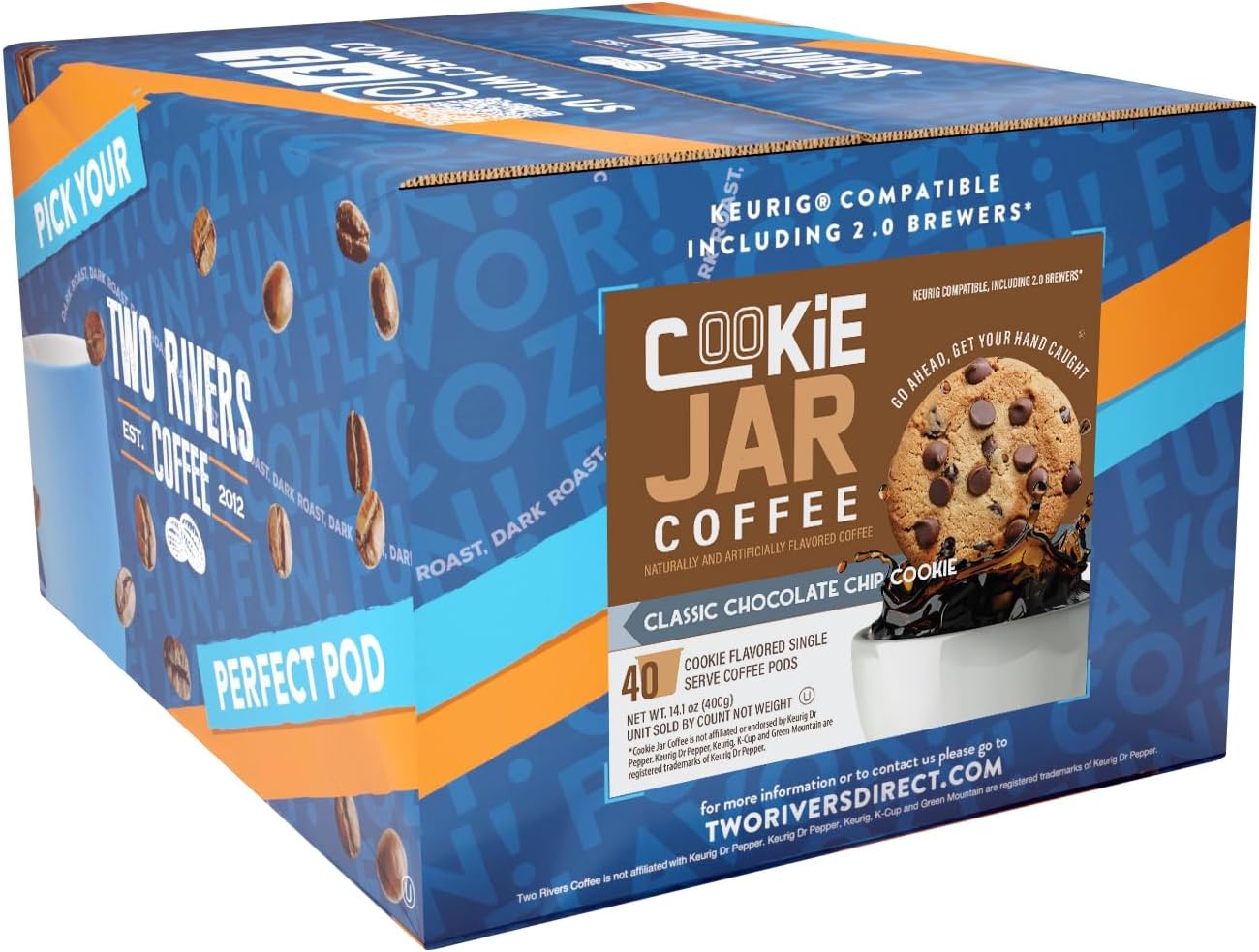 Cookie Jar Chocolate Chip Coffee Pods, 40 Single-Serve Pods, Compatible with Keurig K Cup Brewers, Convenient Brewing, Smooth Aroma