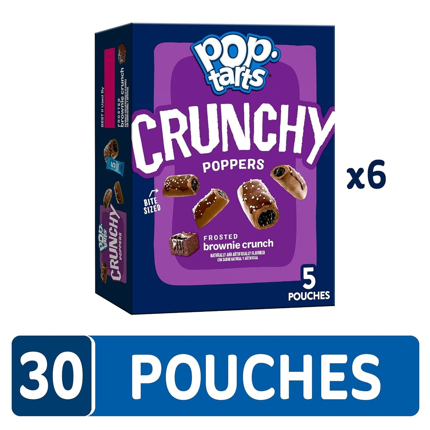 Pop-Tarts Crunchy Poppers Crunchy Filled Snack Pieces, Kids Snacks, On-the-Go, Frosted Brownie Crunch (6 Boxes, 30 Pouches)