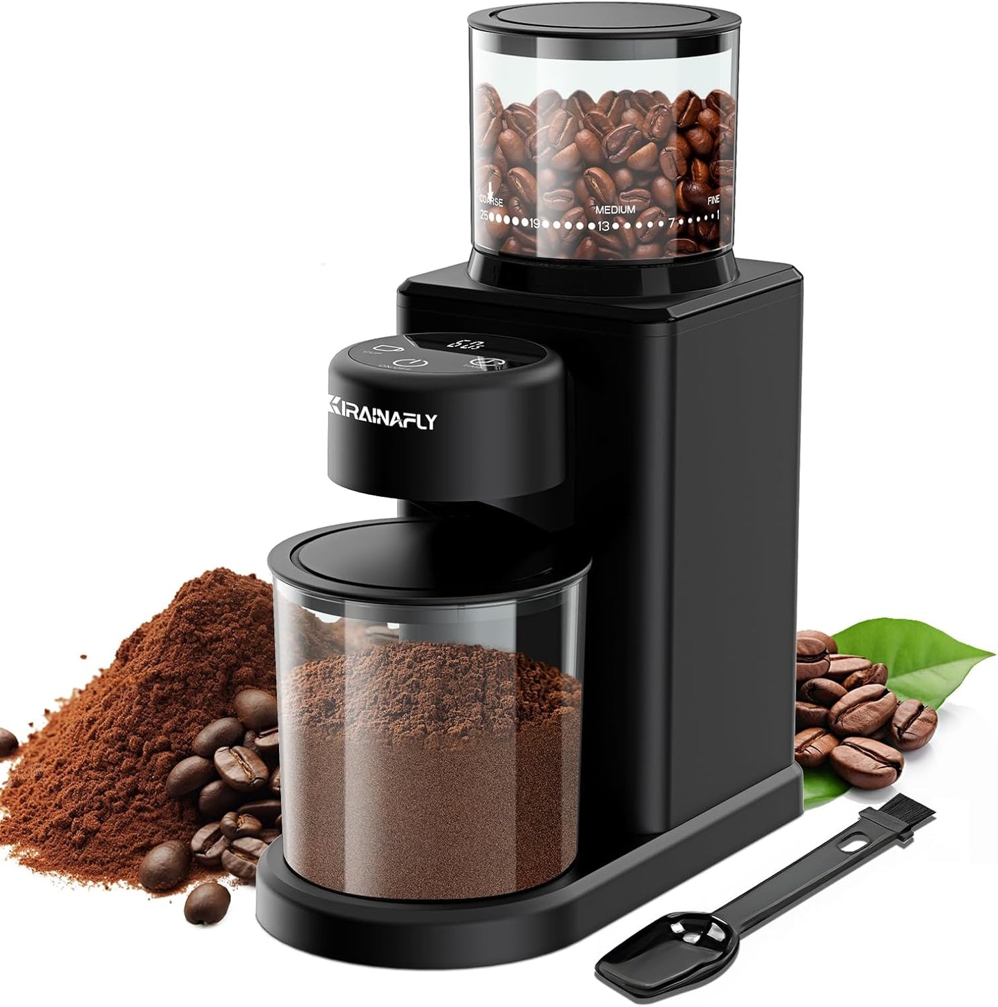 Conical Burr Coffee Grinder, Electric Coffee Bean Grinder with 25 Precise Grind Settings for Espresso/Drip/French Press, Smart Touch Control, Anti-static, Black