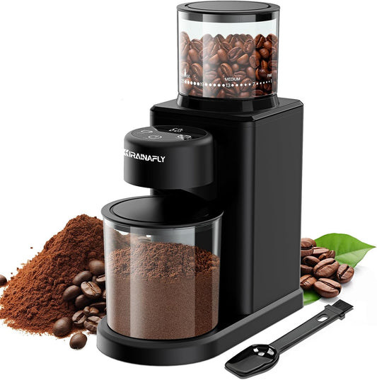 Conical Burr Coffee Grinder, Electric Coffee Bean Grinder with 25 Precise Grind Settings for Espresso/Drip/French Press, Smart Touch Control, Anti-static, Black