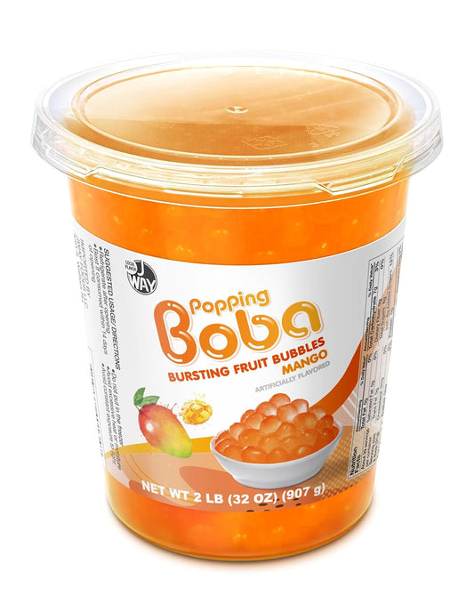 J WAY Bursting Popping Mango Boba Pearls, Mango Syrup, Non-Dairy, Fat-Free Popping Tapioca Boba for Beverages, Sweets, Ice Cream (2LB, 1 Pack)