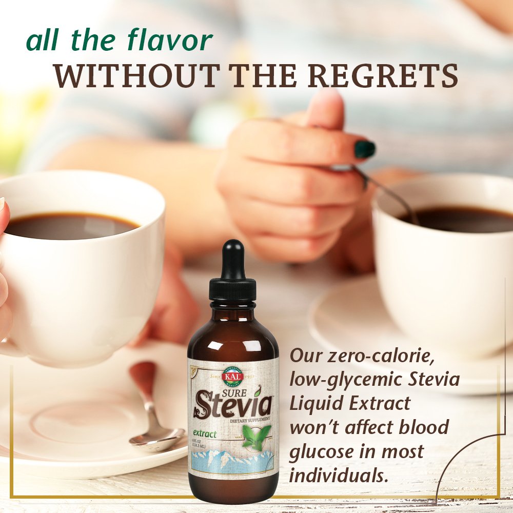KAL Sure Stevia Extract Zero Calorie Sweetener, Low Carb, Plant Based Liquid Stevia Drops, Great Taste, Zero Sugar, Low Glycemic & Perfect for a Keto Diet, 60-Day Guarantee, Approx. 775 Servings, 4oz