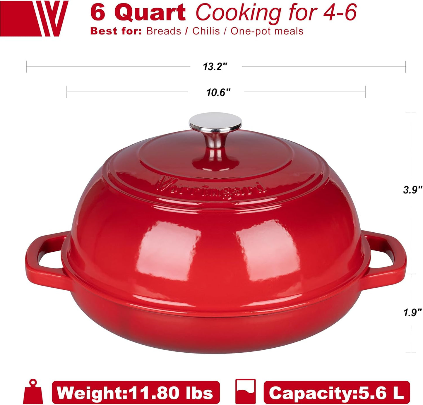 Enameled Cast Iron Dutch Oven Pot with Lid, Bread Oven for Sourdough Bread Baking, Dutch Ovens with Bread Proofing Basket& Baking Supplies Set, 6 Quart, Red