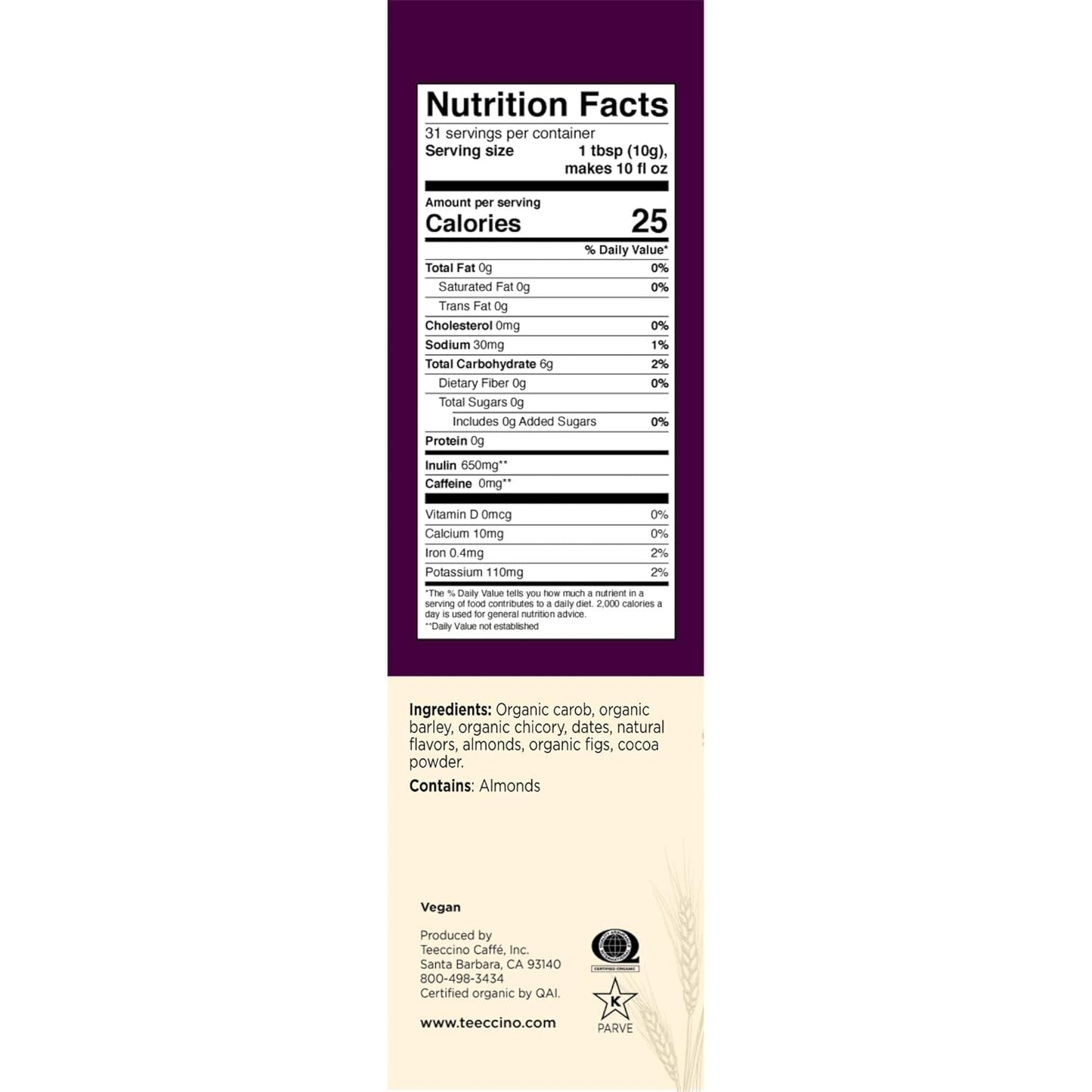 Teeccino Raspberry Mocha Chicory Coffee Alternative - Ground Herbal Coffee That’s Prebiotic, Caffeine Free & Acid Free, Dark Roast, 11 Ounce (Pack of 3)