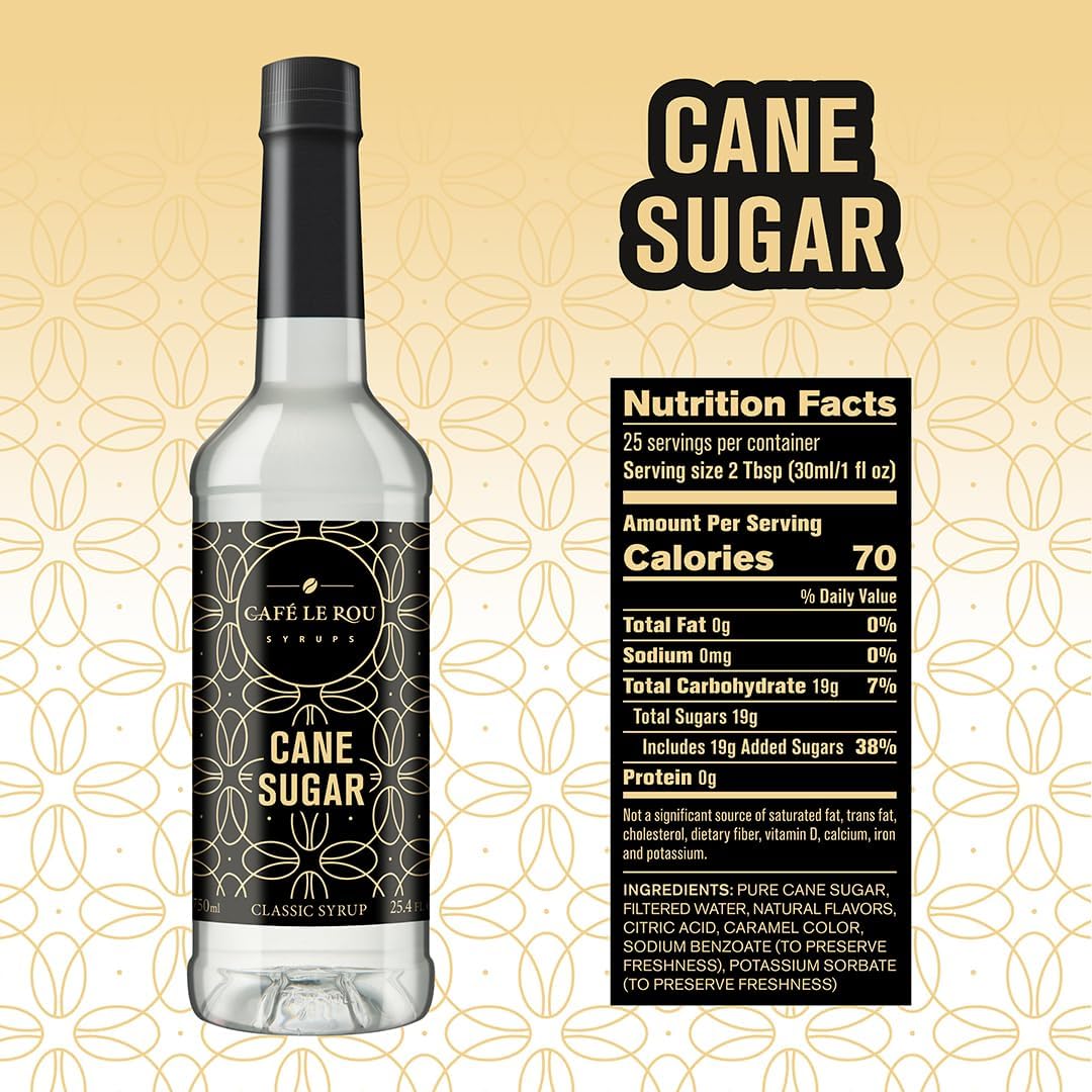 "NEW" Café Le Rou Cane Sugar Classic Syrup - 25.4 oz, 1 Pack with 1 Gold Pump Dispensers 25.4 Fl Oz (Pack of 1)