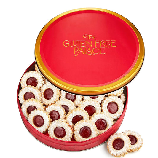 Gluten Free Palace Cookie Gift Basket – Fresh Raspberry Linzer Tart Shortbread Cookies in Tin – Birthday, Corporate, Anniversary, and Thank You Gift