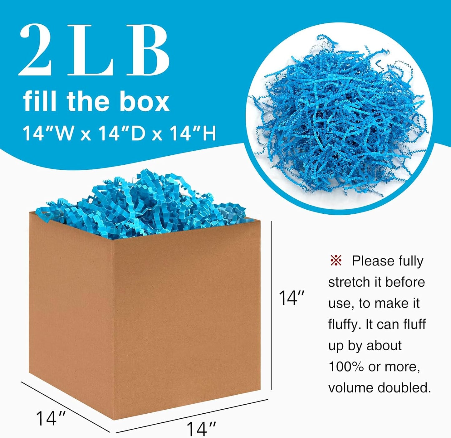 2LB Crinkle Cut Paper Shred Filler for Bag Gift Box Basket Confetti Paper Shreded Stuffing Decoration for Valentine's Day Holiday Party (Lake Blue)