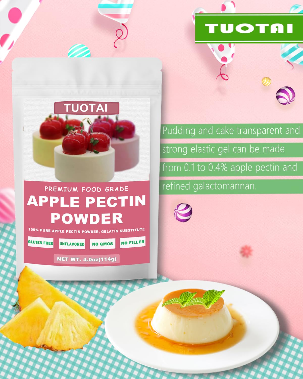 Apple Pectin Powder, 4 Ounces, Natural Fruit Concentrate Food Thickener for Cake, Jelly and Baking Food
