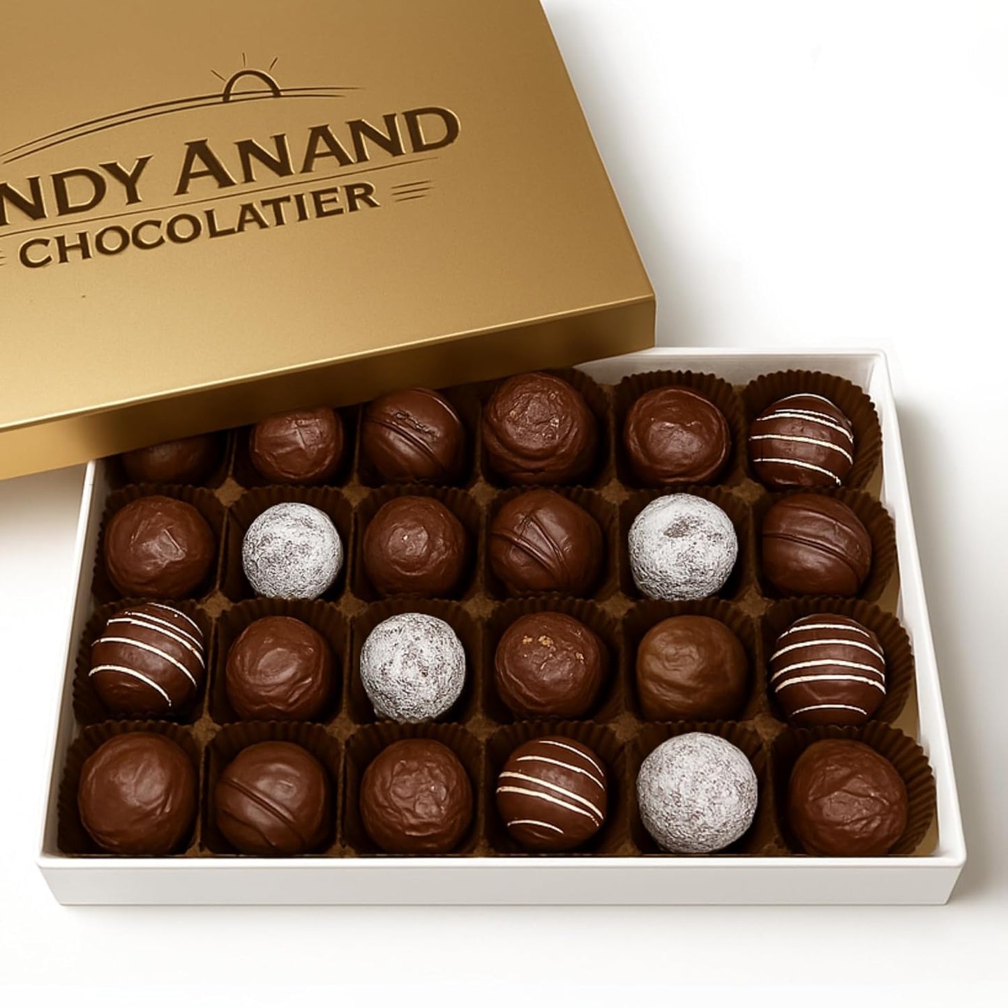 Andy Anand Chocolatier Champagne, Rum, Irish Cream & Kahlua Belgian Chocolate Truffles - Gluten Free Delicious & Divine Gourmet Liqueur Assortment - Perfect for Chocolate Lovers (24 Pcs)