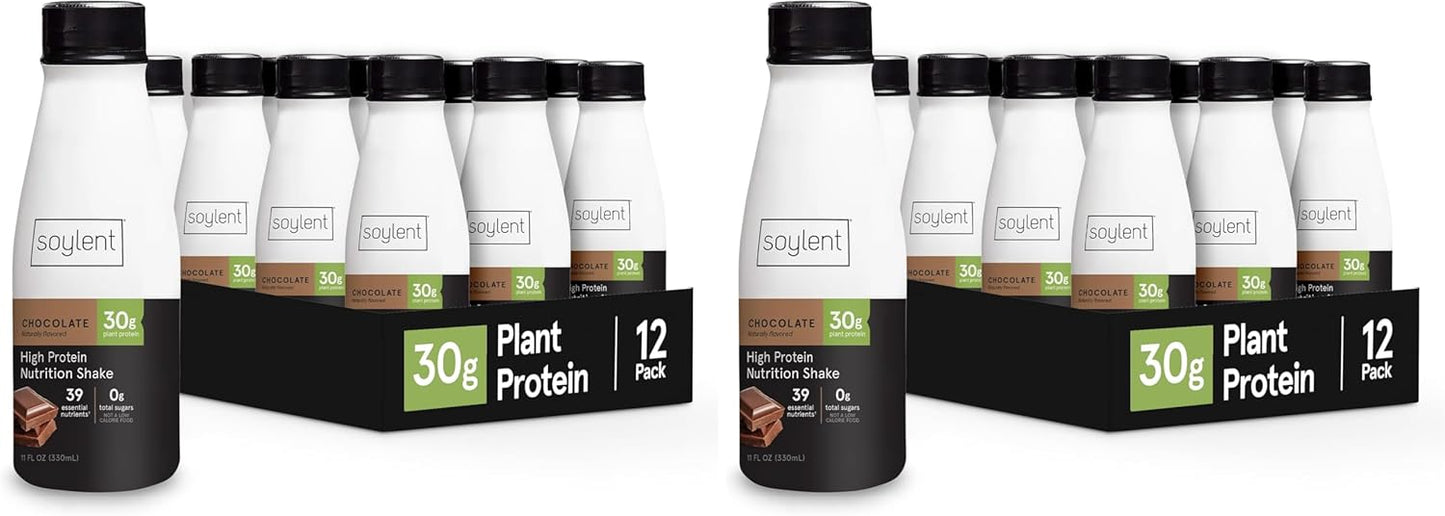 Soylent Chocolate High Protein Shake, 30g Complete Protein, Vegan, Dairy Free and 0g Sugar, Ready to Drink Protein Drinks, 11 Oz, 24 Pack