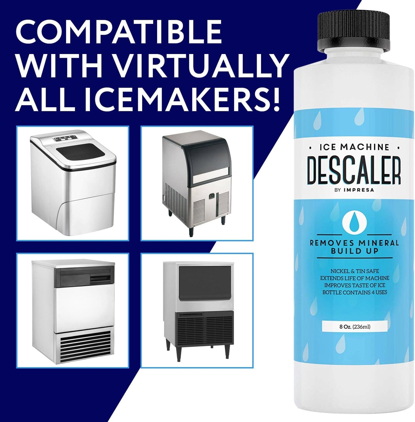 IMPRESA 2-Pack Ice Machine Cleaner/Descaler - 8 Total Uses (4 Uses Per Bottle) - Made in USA Descaling Solution Compatible with Scotsman, Manitowoc, Opal and many others