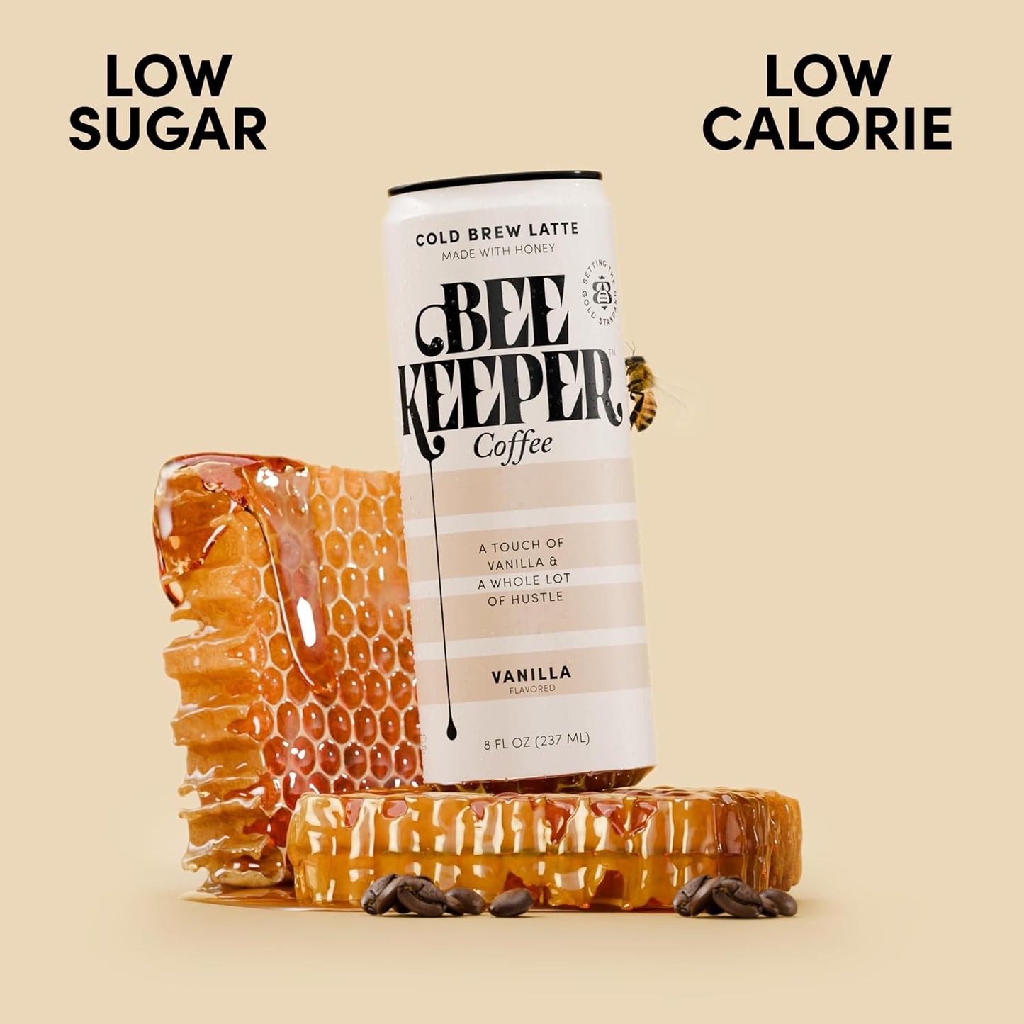 Beekeeper Coffee Cold Brew Vanilla Latte with Oregon Honey, 8 fl oz cans (Pack of 12), Ready-to-Drink, 125mg Natural Caffeine